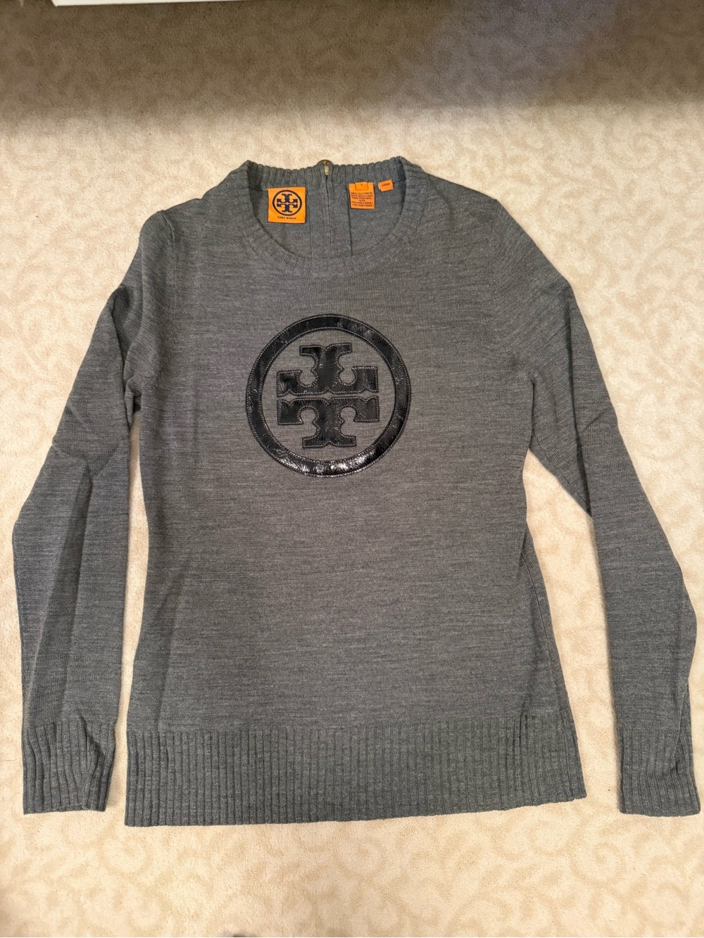 Tory Burch Gray Crewneck Sweater with Gloss Logo